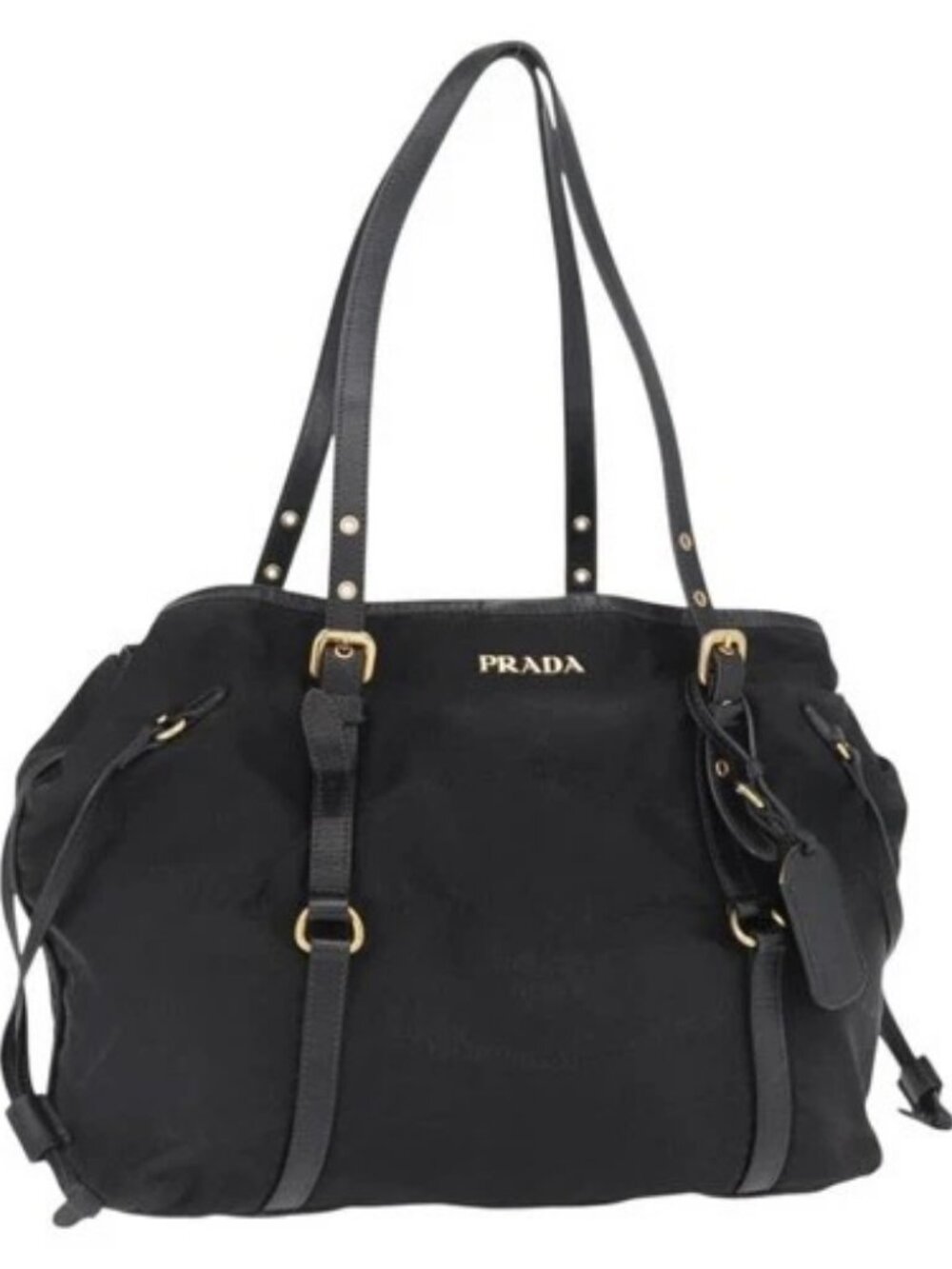 PRADA Tote Bag Nylon Black Gold Auth 157581 - Picture 1 of 16